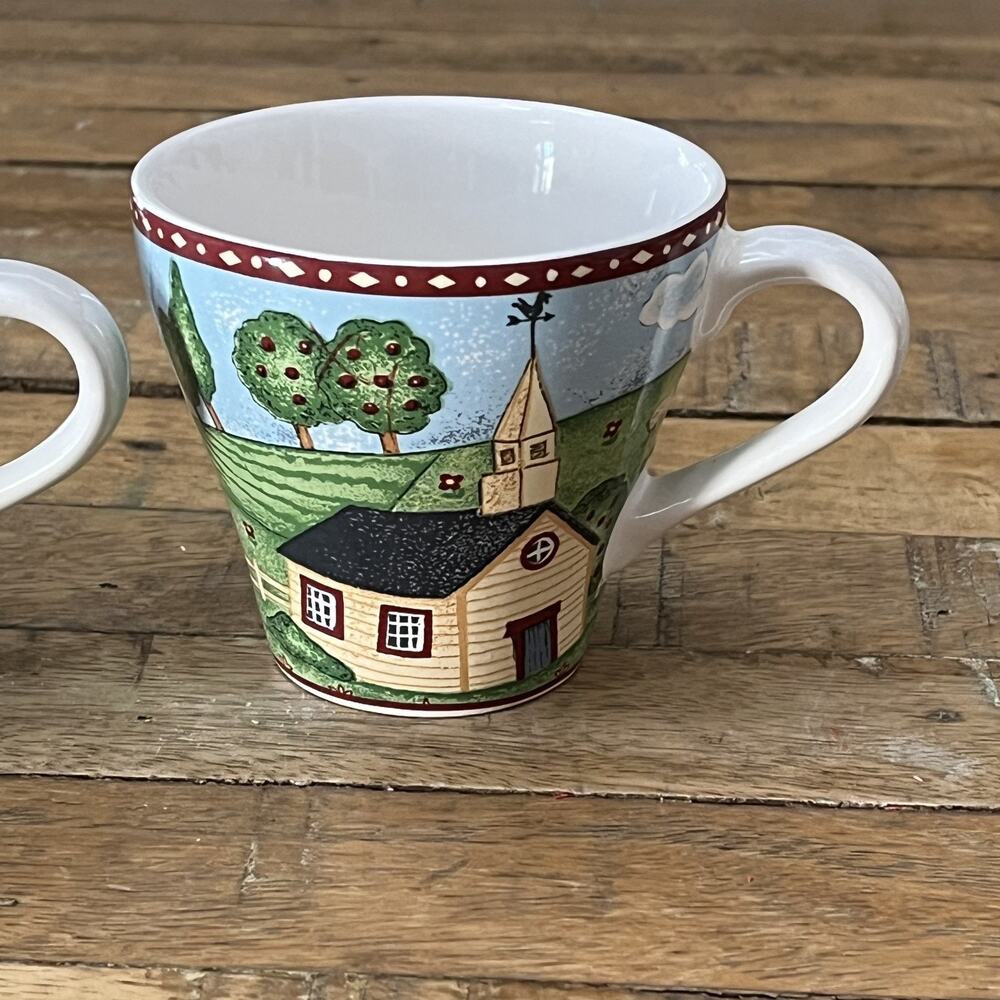 Sango Green Acres Coffee Tea Mugs Set of 2 3.25" Farmhouse Country Vintage 1995 - Picture 3 of 9